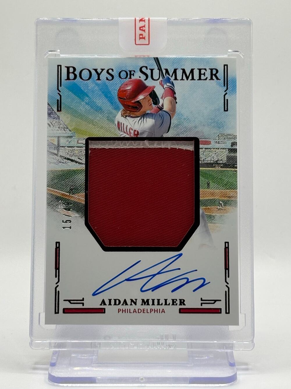 2025 Boys of Summer Aidan Miller Red Jumbo Jersey Patch Auto 15/49 SP Phillies